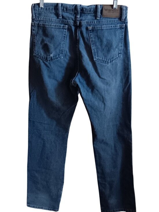 Wrangler Mens 34x36 Jeans Rugged Wear Relaxed Fit Blue Denim Distress Fade - Picture 1 of 5